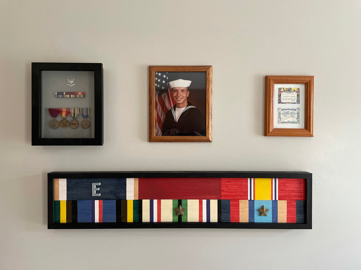 Triple Ribbon Rack RibbonRax - The ORIGINAL Sequential-grain Wooden Military Ribbon Rack!